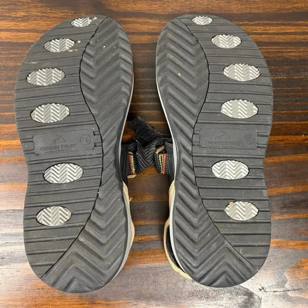 Ozark Trail Men’s Size 10 Brown Black Gray Velcro Cross Strap Mountain Sandals